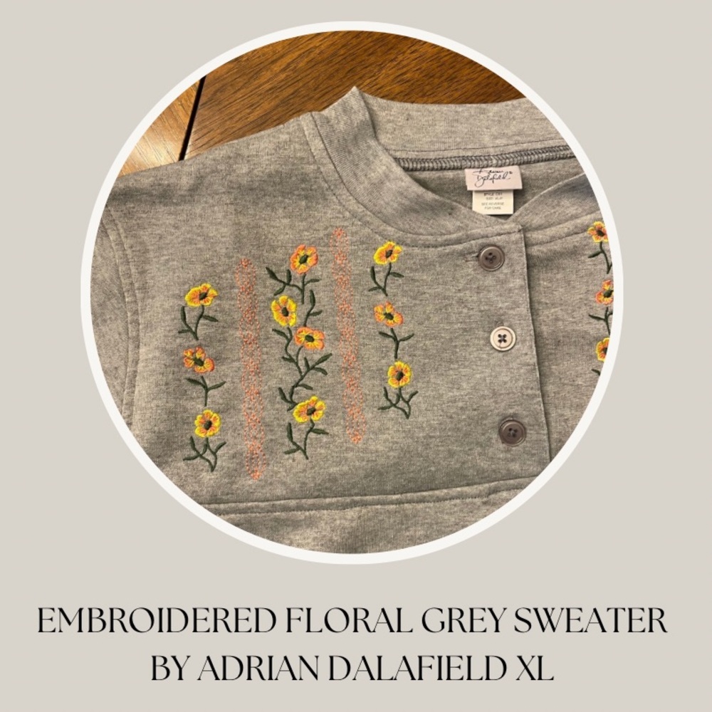 EMBROIDERED FLORAL GREY SWEATER 
BY ADRIAN DALAFIELD XL